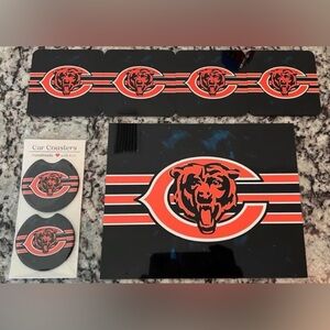 Chicago Bears Set Metal Aluminum Sign 8x10 Drink Coasters (4) & Car Coasters